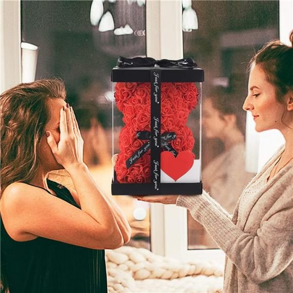 Valentines Day for Her - Rose Flower Bear w/Clear Clear Box 10 Inch (Red) - Picture 4 of 7